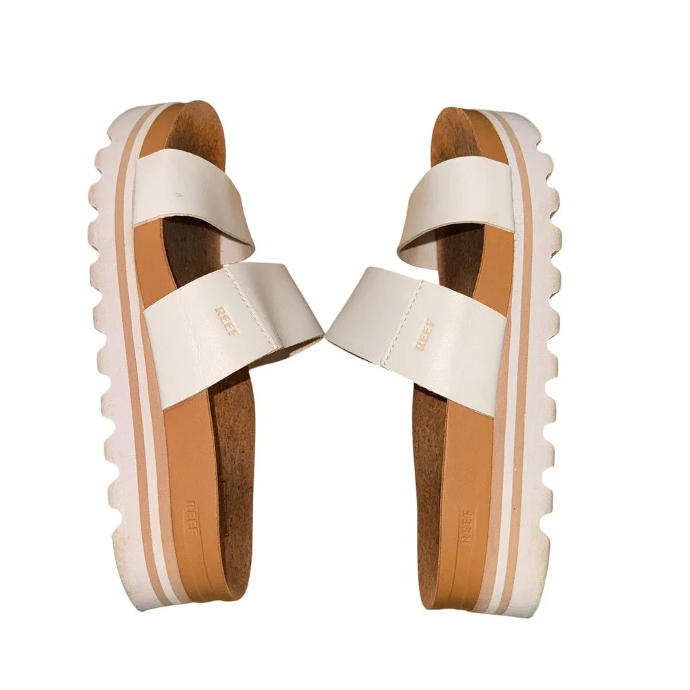 Reef Cushion Vista‎ Hi Sandals Womens 7 Pre-Owned Slide White Platform Cork 3154